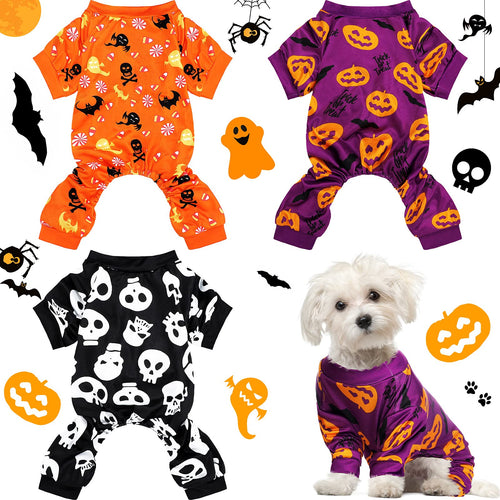 3 Pieces Halloween Dog Pajamas Pet Skull Pajamas Dog Puppy Jumpsuit Bodysuit Halloween Puppy Costume Clothes Holiday Rompers Dog Apparel Jumpsuit for Pet Puppy Dog Cat (M)
